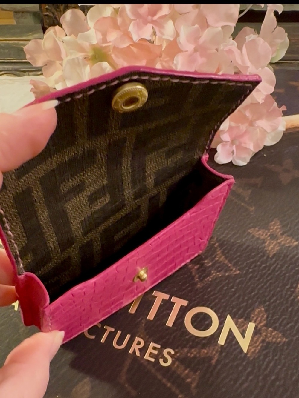 Genuine Pink American Alligator & Leather Card Case/ Playing Card Case - Picture 7 of 9